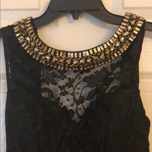 Black lace mini dress with beaded neck